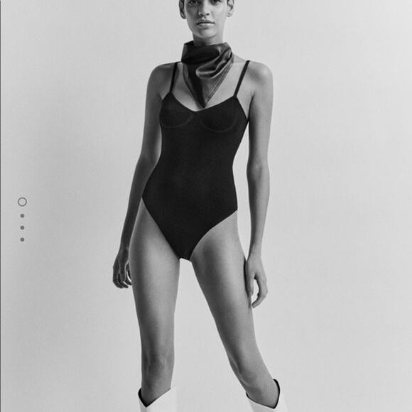 Zara Black Limited Edition Ribbed Sleeveless V-neck Bustier-like Bodysuit S - Picture 1 of 8